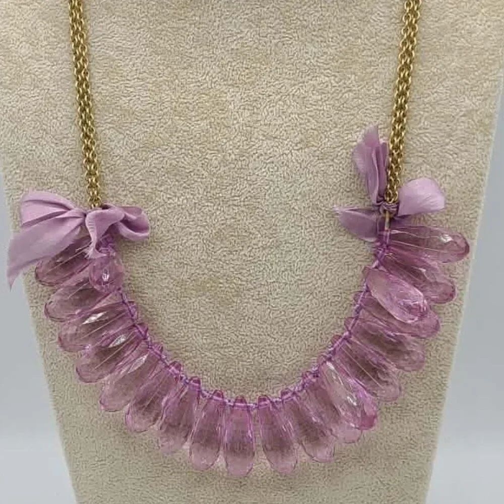 J Crew Pink and Lavender Necklace Gold Tone Chain